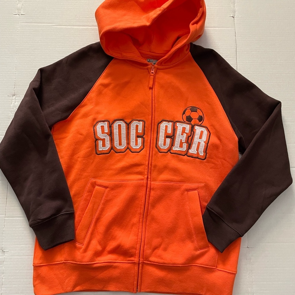 Unisex teens Soccer jacket full zip up hoodie sweater Sz L ( 14/16)